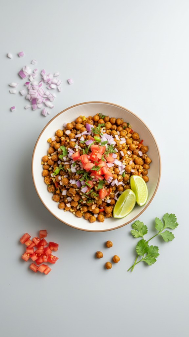 Kala chana chaat with tomatoes and onions